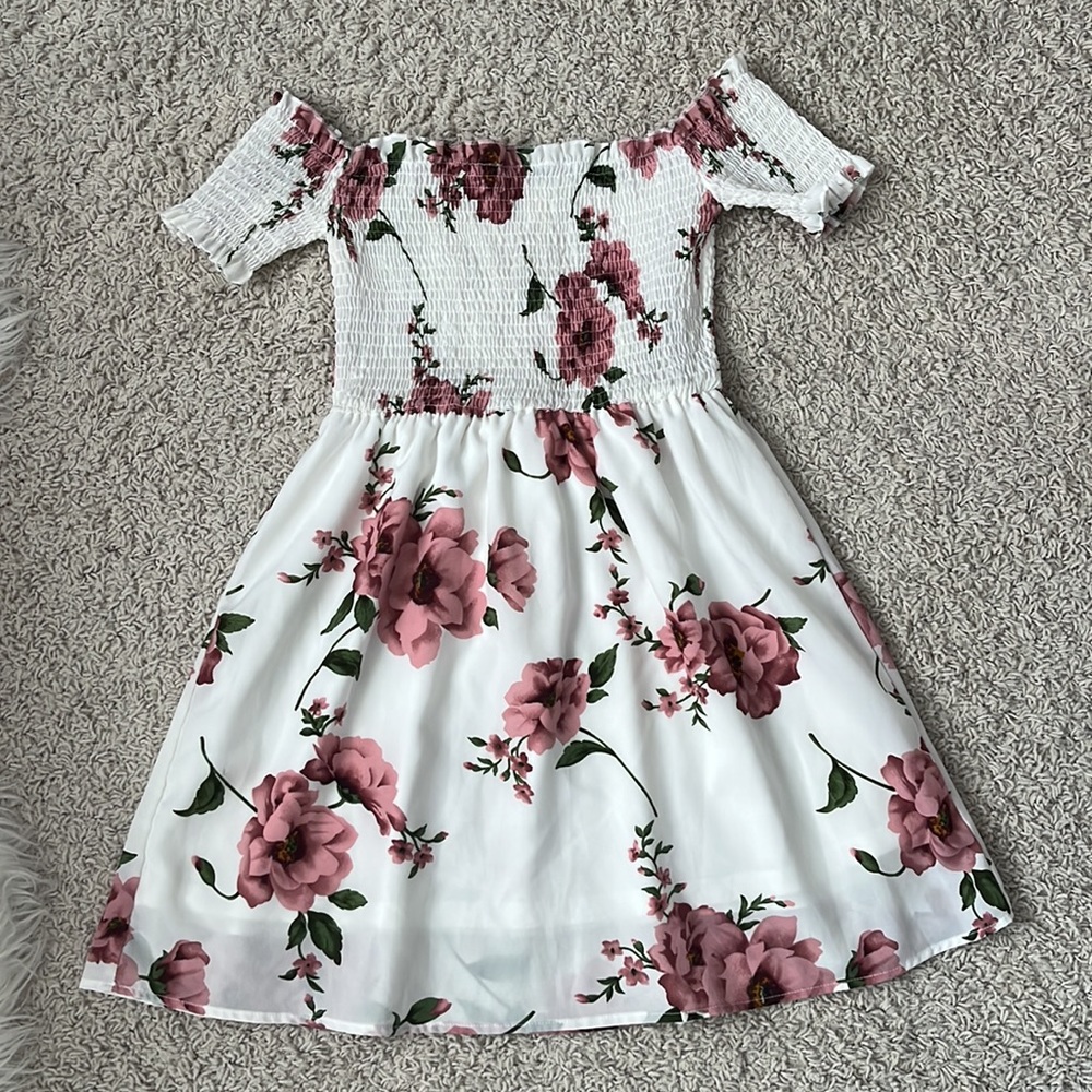 SHEIN elastic off the shoulder white floral mini dress Womens size M - Picture 4 of 4